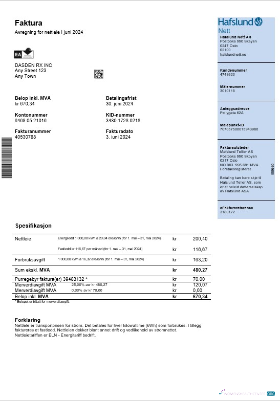 Download Norway Hafslund business utility bill Word and PDF template Photoshop template